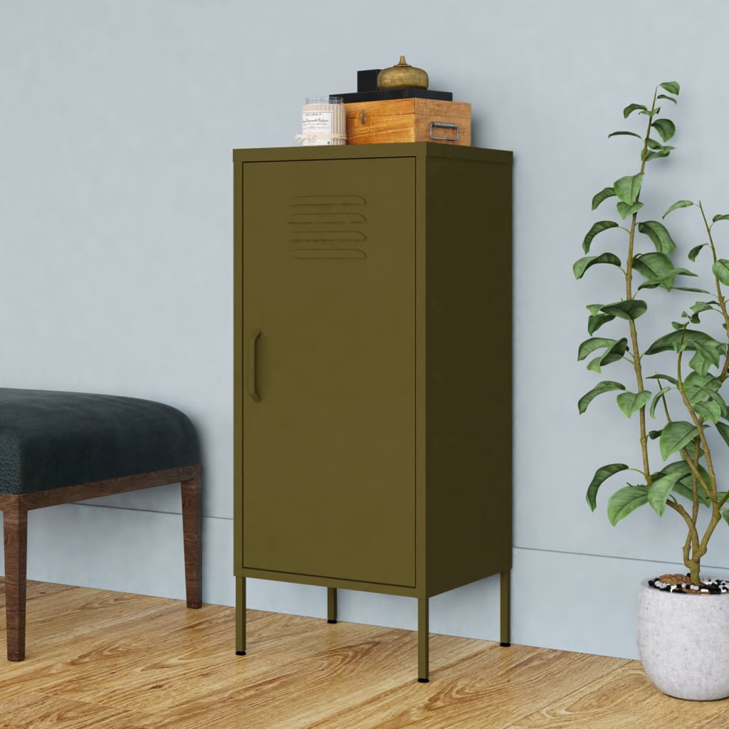 Olivgrüner Stahlschrank, 42,5x35x101,5 cm
