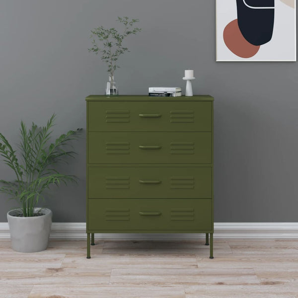 Olivgrüne Stahl-Kommode, 80 cm
