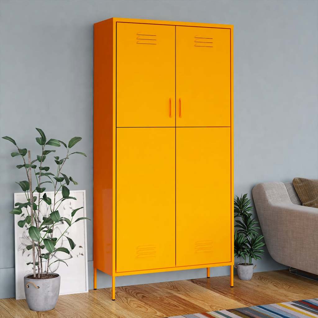 Senfgelber Stahlschrank, 90x50x180 cm