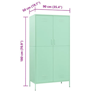 Minzgrüner Stahlschrank 90x50x180 cm