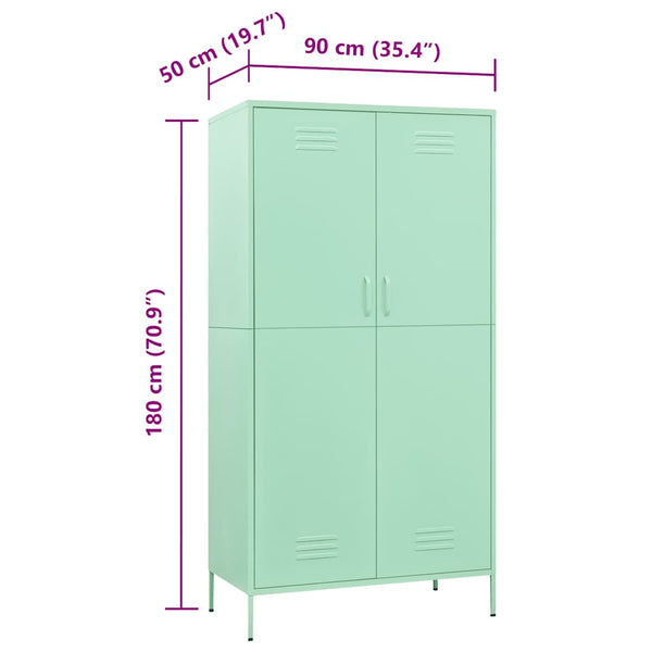 Minzgrüner Stahlschrank 90x50x180 cm
