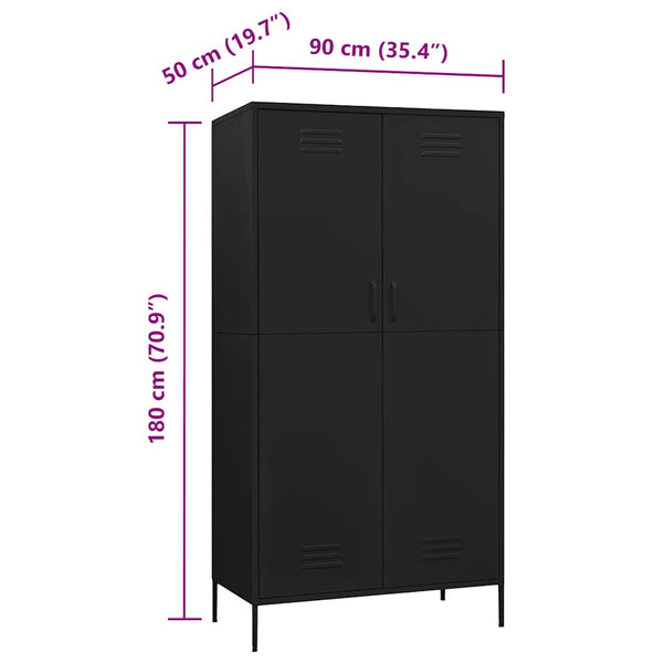 Schwarzer Stahlschrank, 90x50x180 cm