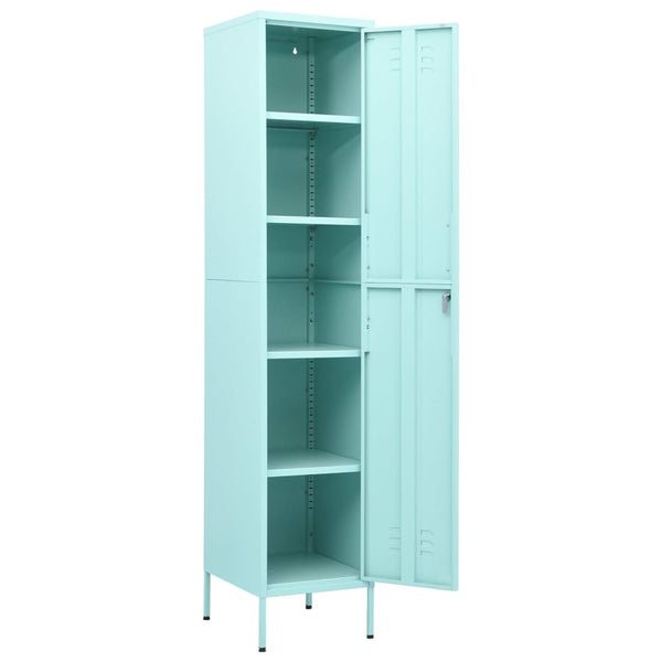 Minzgrüner Schließfachschrank aus Stahl, 180 cm