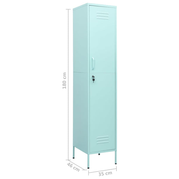 Minzgrüner Schließfachschrank aus Stahl, 180 cm