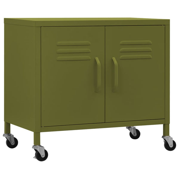 Olivgrüner Stahlschrank mit Rollen 60cm