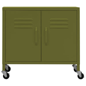 Olivgrüner Stahlschrank mit Rollen 60cm