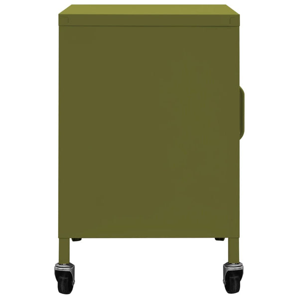 Olivgrüner Stahlschrank mit Rollen 60cm