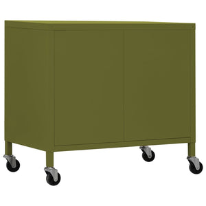 Olivgrüner Stahlschrank mit Rollen 60cm