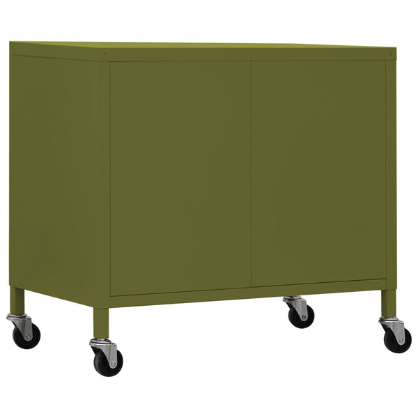 Olivgrüner Stahlschrank mit Rollen 60cm