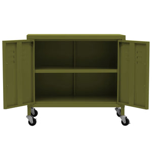 Olivgrüner Stahlschrank mit Rollen 60cm