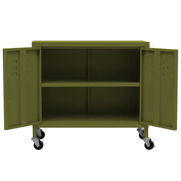 Olivgrüner Stahlschrank mit Rollen 60cm