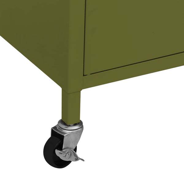 Olivgrüner Stahlschrank mit Rollen 60cm