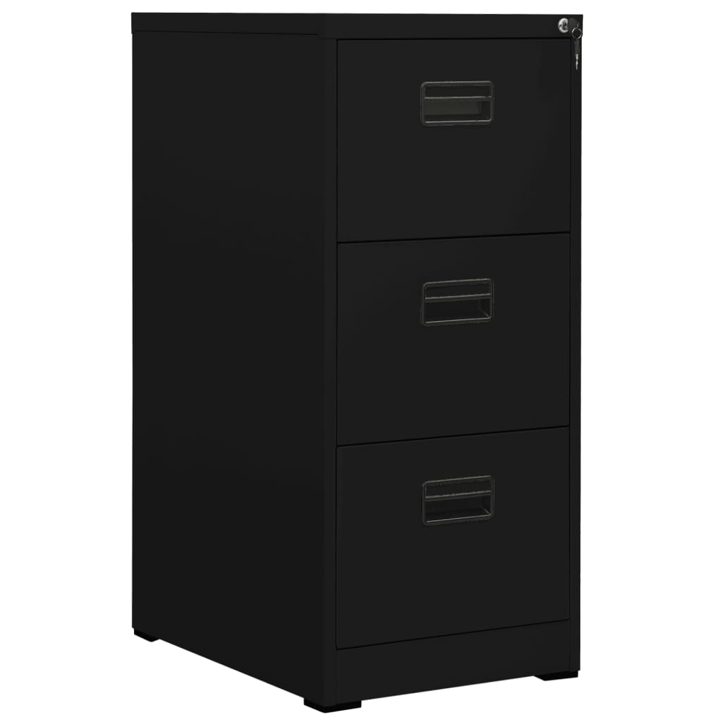 Schwarzer Aktenschrank aus Stahl, 46x62x102,5 cm