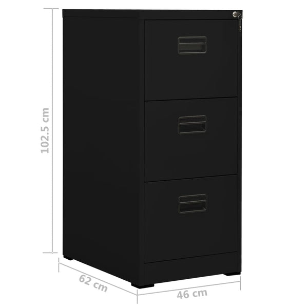 Schwarzer Aktenschrank aus Stahl, 46x62x102,5 cm