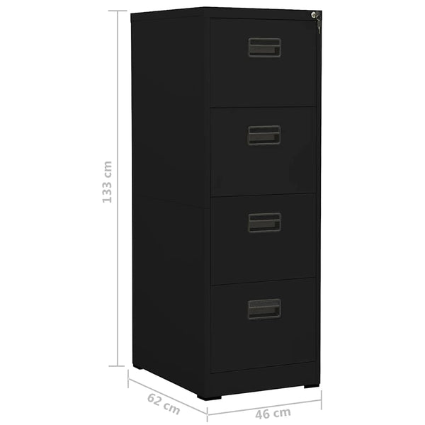 Schwarzer Aktenschrank aus Stahl, 46x62x133 cm