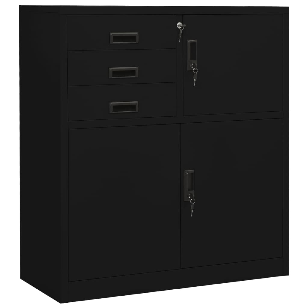 Büroschrank Schwarz Stahl 90x40x102cm