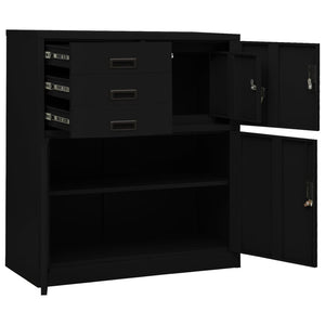 Büroschrank Schwarz Stahl 90x40x102cm