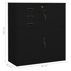 Büroschrank Schwarz Stahl 90x40x102cm