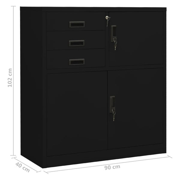 Büroschrank Schwarz Stahl 90x40x102cm