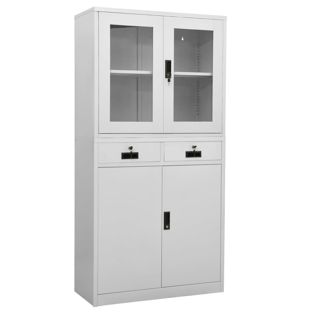 Büroschrank Hellgrau Stahl/Glas 90x180cm