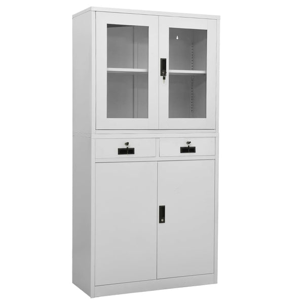 Büroschrank Hellgrau Stahl/Glas 90x180cm