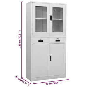 Büroschrank Hellgrau Stahl/Glas 90x180cm