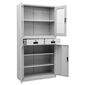 Büroschrank Hellgrau Stahl/Glas 90x180cm