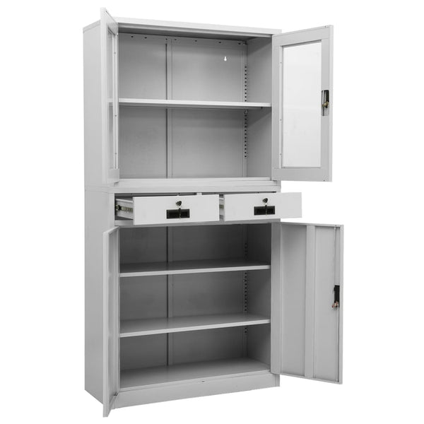 Büroschrank Hellgrau Stahl/Glas 90x180cm