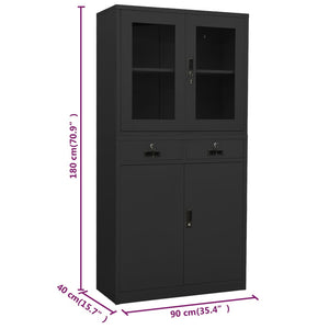 Büroschrank Anthrazit Stahl/Glas 90x180cm