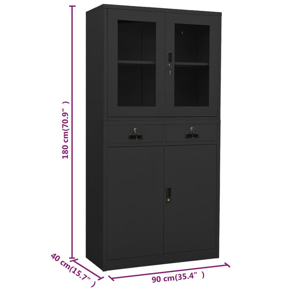 Büroschrank Anthrazit Stahl/Glas 90x180cm