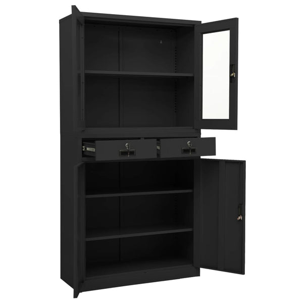 Büroschrank Anthrazit Stahl/Glas 90x180cm