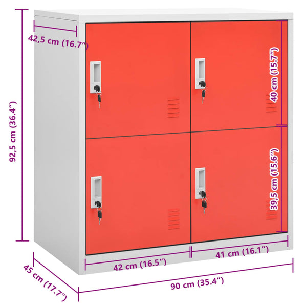 vidaXL Armoire de rangement Gris clair et rouge 90x45x92,5 cm Acier