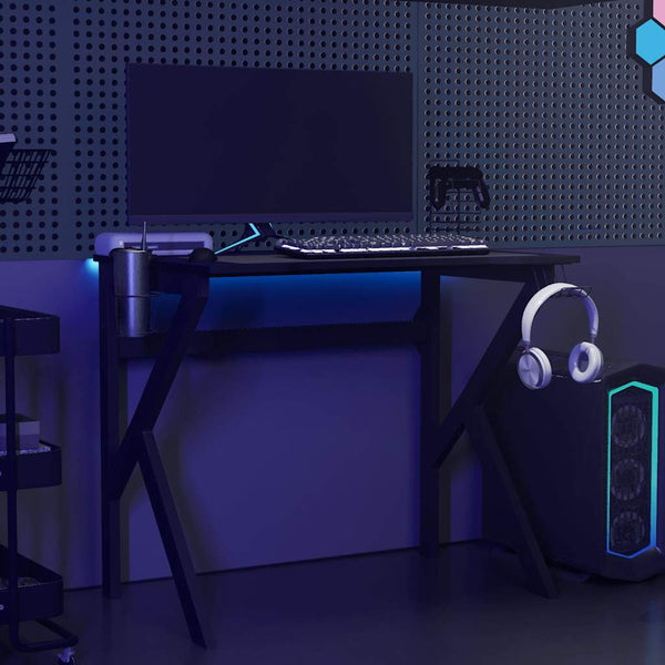 Gaming Schreibtisch Schwarz K-Gestell 90x60 cm