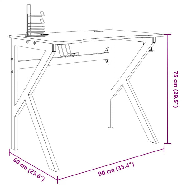 Gaming Schreibtisch Schwarz K-Gestell 90x60 cm