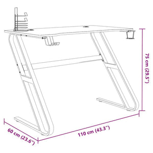 vidaXL Bureau de gaming avec cadre en Z noir 110x60x75 cm