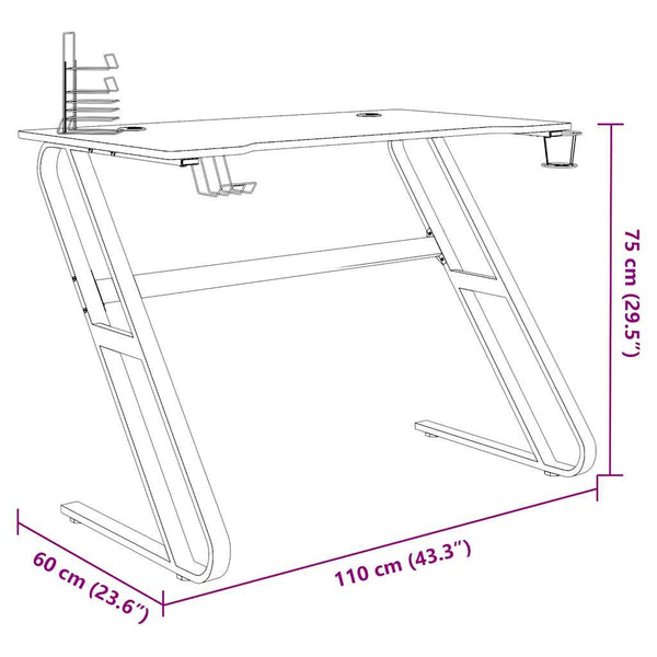 vidaXL Bureau de gaming avec cadre en Z noir 110x60x75 cm