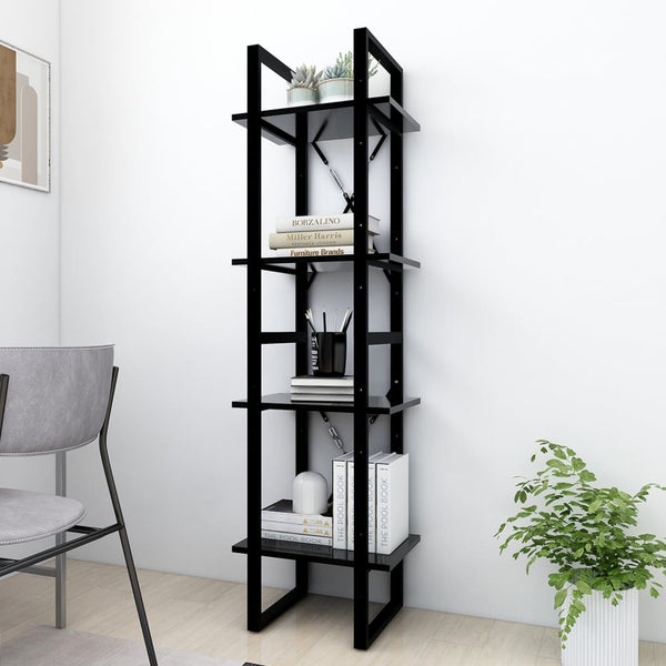 Schwarzes Bücherregal mit 4 Fächern