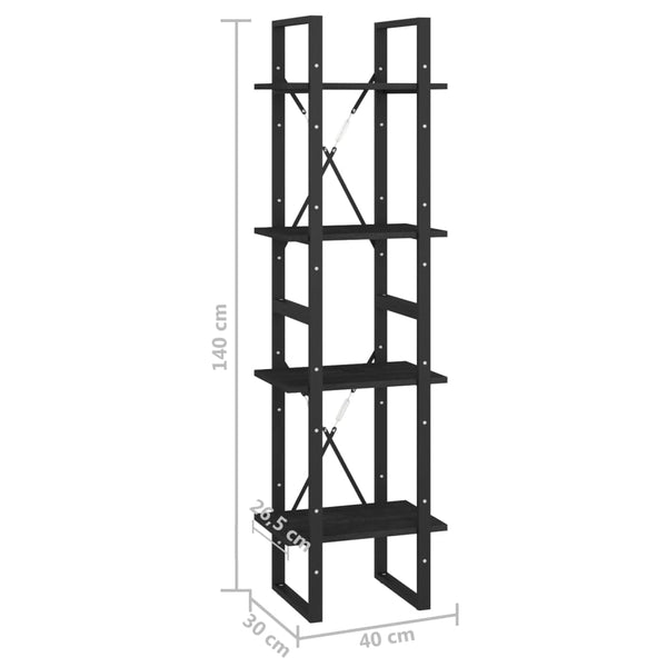 Schwarzes Bücherregal Kiefer Massivholz 40x30x140cm