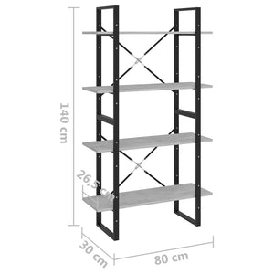 Betongraues Bücherregal mit 4 Fächern