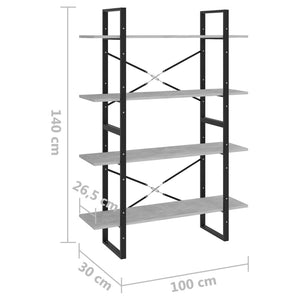 vidaXL Bibliothèque 4 étagères gris béton 100x30x140 cm en bois d'ingénierie