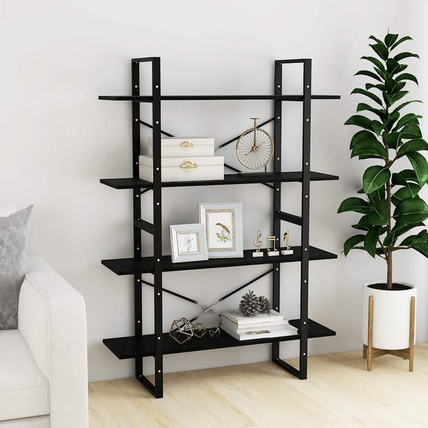 Schwarzes Bücherregal aus Kiefernholz, 4 Böden