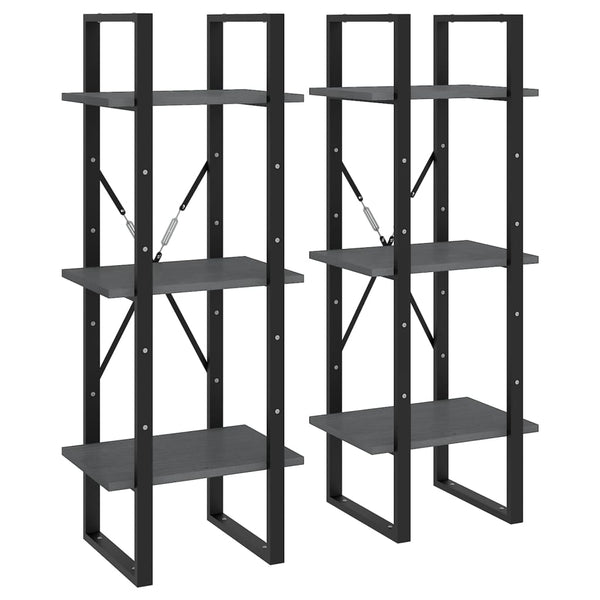 Hohes Bücherregal Grau 40x30x210cm Kiefer Massivholz