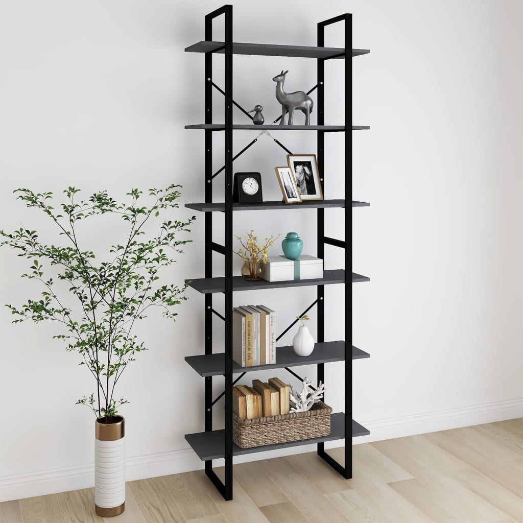 vidaXL Étagère de rangement haute gris 80x30x210 cm pin massif