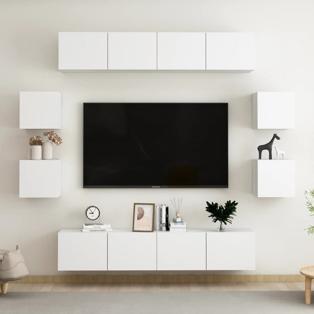 vidaXL Meuble TV 8 pcs blanc bois d'ingénierie