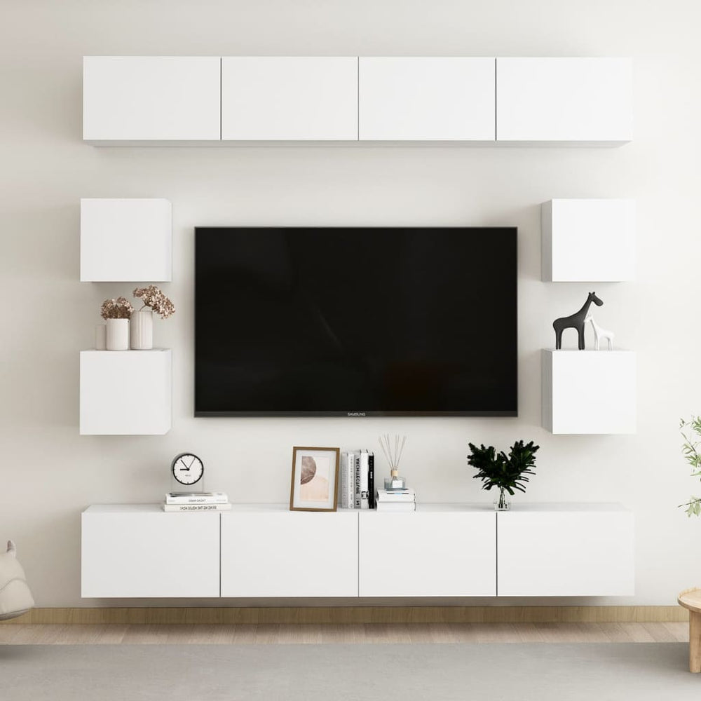 vidaXL Meuble TV 8 pcs blanc bois d'ingénierie