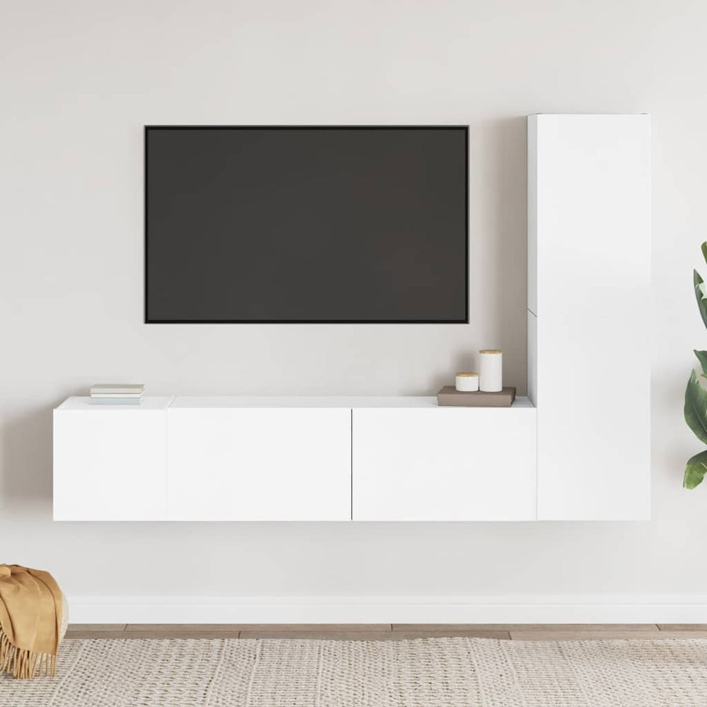 vidaXL Meuble TV 3 pièces Blanc Bois d'ingénierie