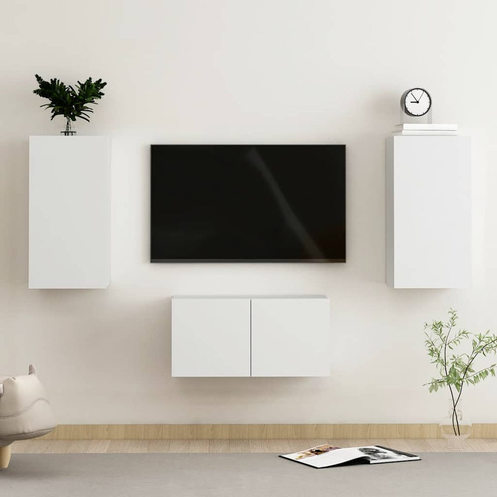 vidaXL Meuble TV 3 pièces Blanc Bois d'ingénierie
