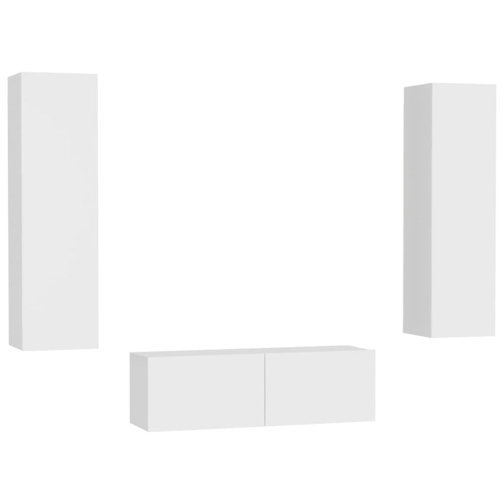 vidaXL Meuble TV 3 pièces Blanc Bois d'ingénierie