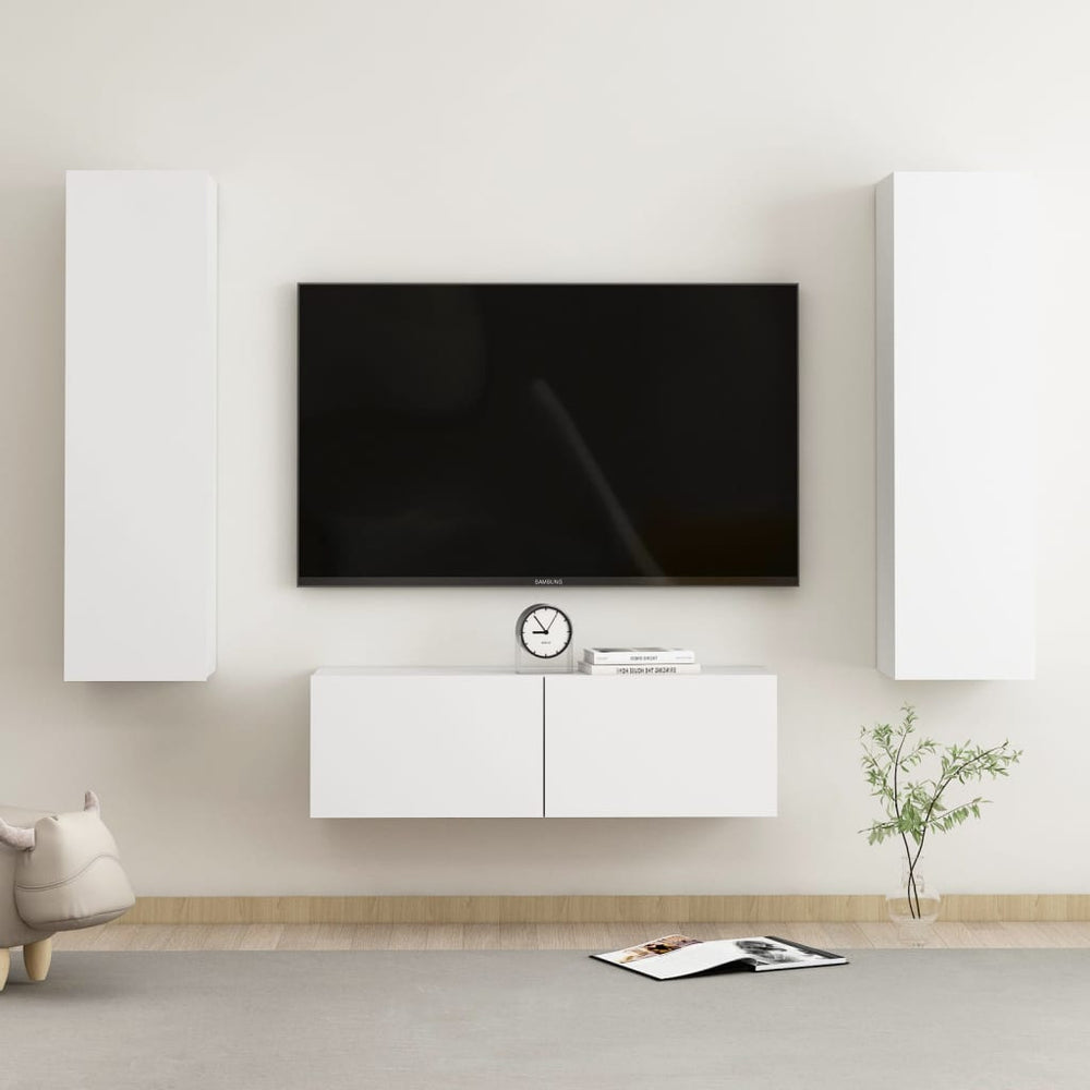 vidaXL Meuble TV 3 pièces Blanc Bois d'ingénierie