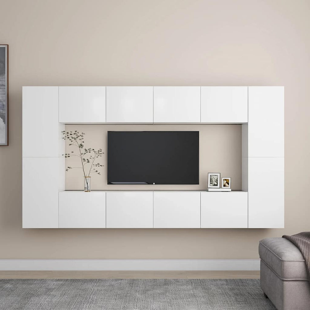 vidaXL Meuble TV 8 pcs blanc bois d'ingénierie